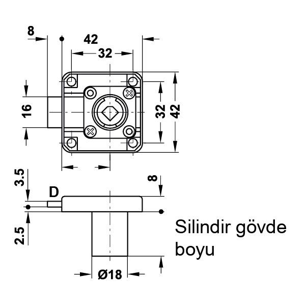 Hafele Symo Sürgülü Çekmece Kilit 22mm