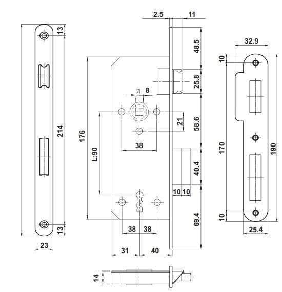 Hafele H40.04 Gömme Kilit Oda Tipi (CB) Mat Siyah 40/23mm