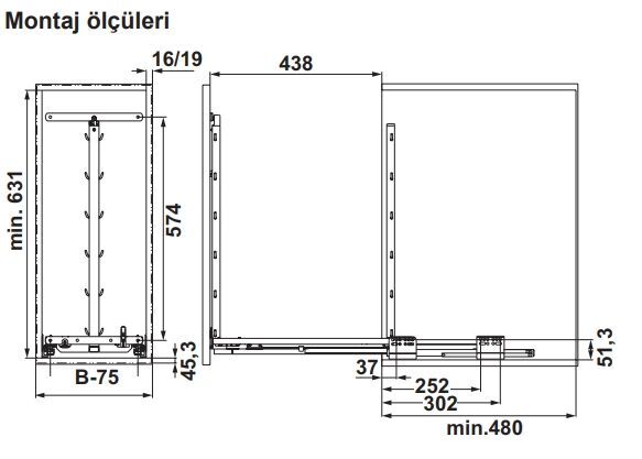 Hafele Dispensa Junior III Aşçı Yamağı 300mm Antrasit