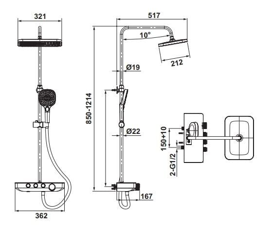 Hafele Aquaflex Termostatik Duş Sistemi Mat Siyah
