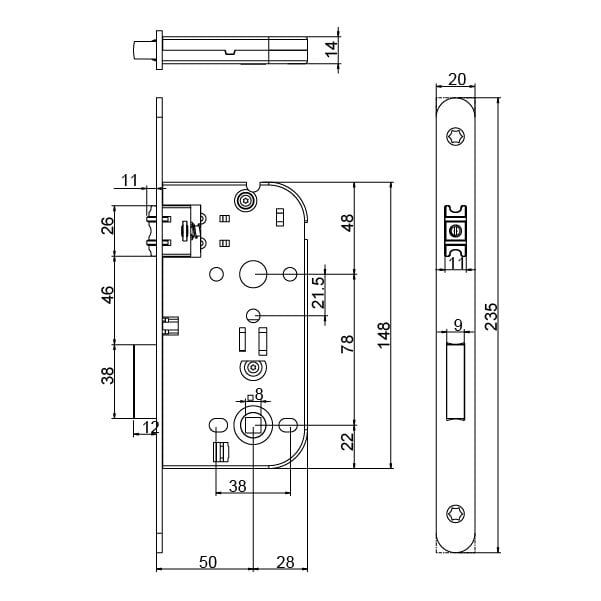 Hafele Çarpma Kapı Kilidi (Makaralı Kilit) Banyo Tipi (WC) 20mm Paslanmaz Çelik Renk