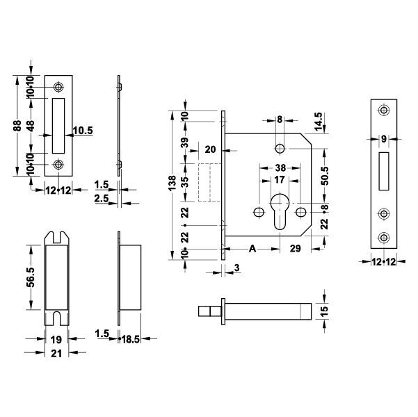 Hafele Gömme Sürgü Kilit Banyo Tipi (WC) 55/24mm Paslanmaz Çelik Renk