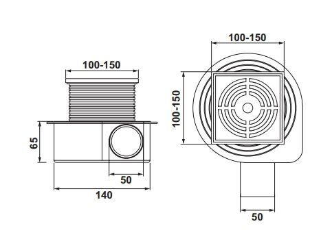 Hafele VORTEX Yer Süzgeci Yatay 100X100 Mat Siyah