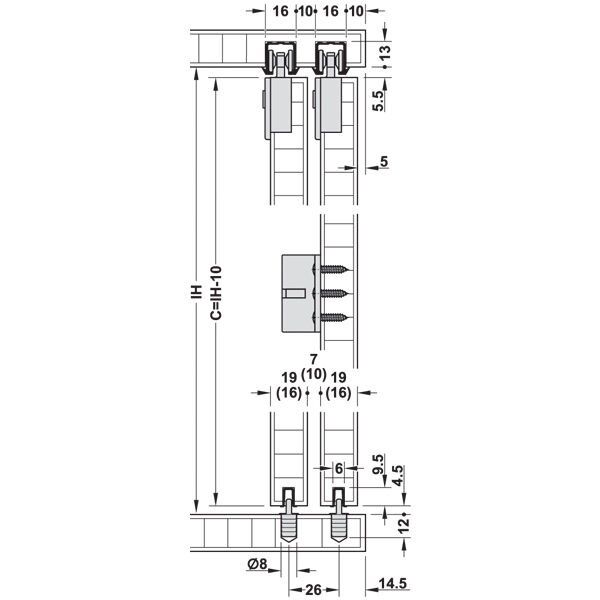 Hafele Slıdo F-Li21 İkili Üst Taşıyıcı Ray Alüminyum Ham 2500mm