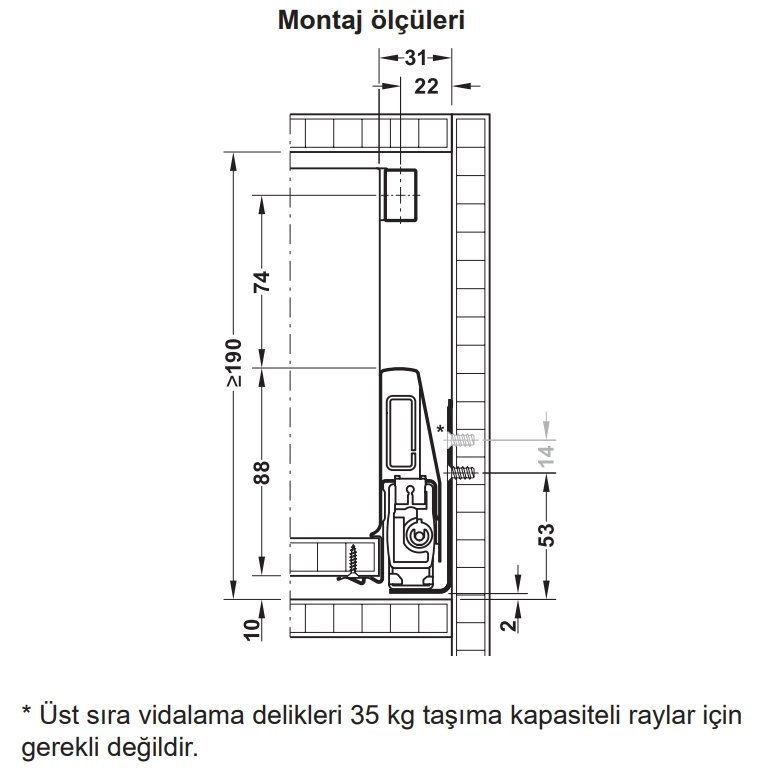 Hafele İç Çekmece Seti 120'lik Modül İçin Kare Bordürlü 45'lik Beyaz