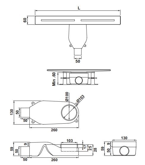 Hafele STREAMLINE Duş Kanalı Yatay 800mm Paslanmaz Çelik