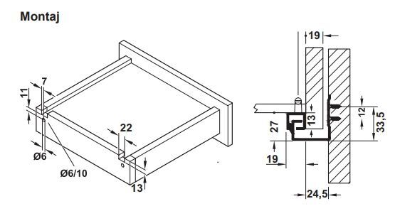 Hafele POW Gizli Ray Tek Açılım Yavaşlatıcılı 25Kg 18/250mm