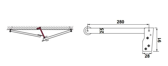 Hafele Kapı sıralama mekanizması,siyah 280mm