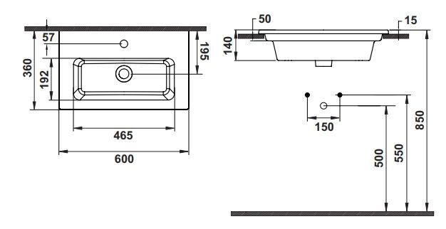 Hafele SIGMA 60 Tezgah Altı Montaj 600x360x140mm Parlak Beyaz