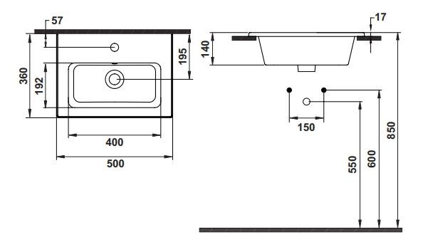 Hafele SIGMA 50 Tezgah Altı Montaj 500x360x140mm Parlak Beyaz