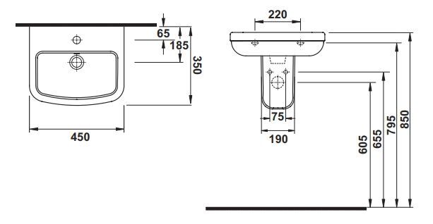 Hafele GLOW  Parlak Beyaz Lavabo 450x350x165 mm