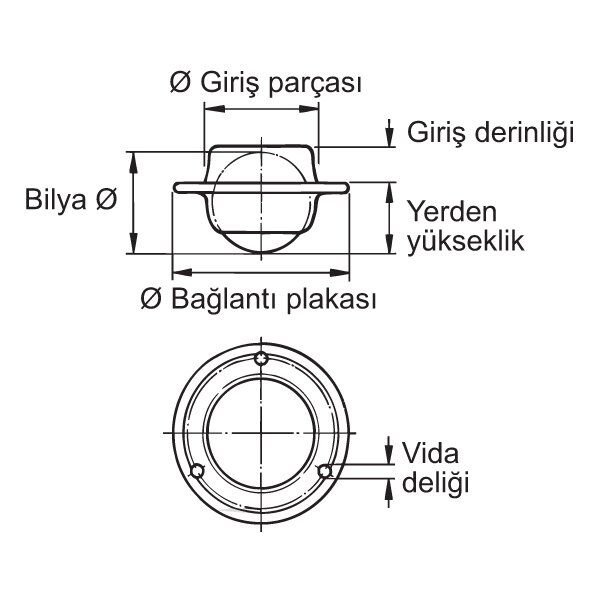 Hafele Tekerlek Frensiz Ø20x13mm, Sarı Kromaj
