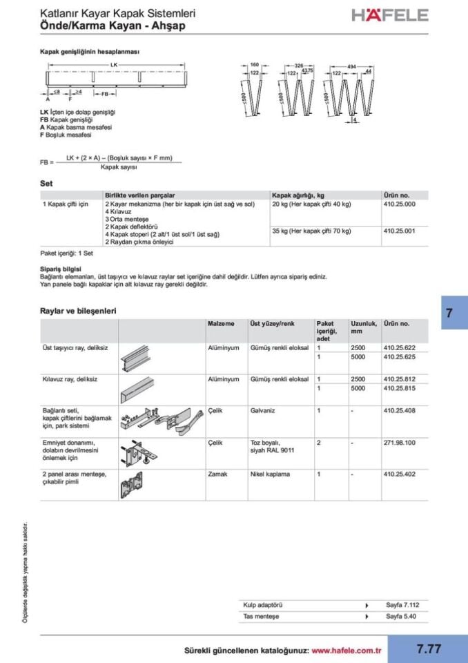 Hafele Ray Dolap Slıdo Fold 40/70 Bağlantı Seti
