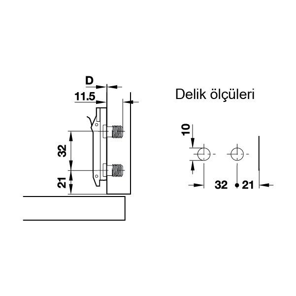 Hafele Duomatıv SM L Taban Dübelli, 10mm / 0mm