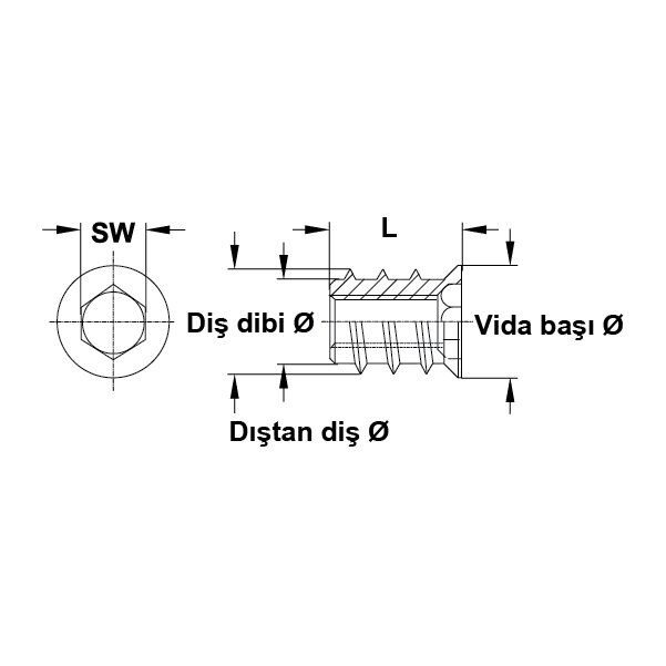 Hafele Havşa Başlı Çelik Dübel M10x20mm (100 adet), Galvaniz
