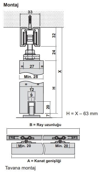 Hafele SLIDE XL Üst Ray Alüminyum 2000mm