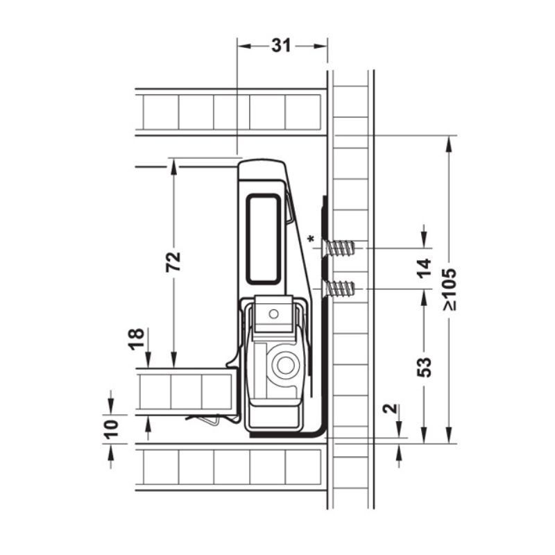 Hafele M. Box P Vis Cam İç Çek. Ön Profili 1200mm, Gri Renk