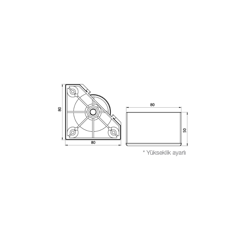 Hafele AIDA 80 Mobilya Ayağı Mat Siyah 80x50mm