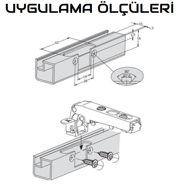 Hafele M.S. Alüminyum kapak menteşe ydb vidalı