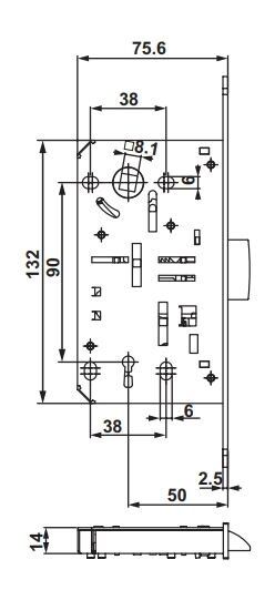 Hafele H50.08 Oda Tipi (CB) Gömme Kilit Parlak Krom 50/18/90mm