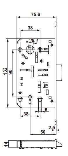 Hafele H50.08 Oda Tipi (CB) Dilden Kilit Mat Siyah 50/18/90mm