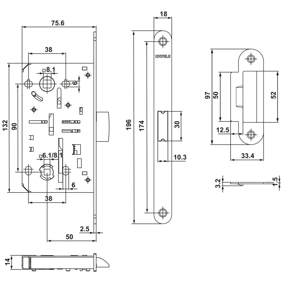 Hafele H50.08 Banyo Tipi (WC) Dilden Kilit Mat Nikel 50/18/90mm