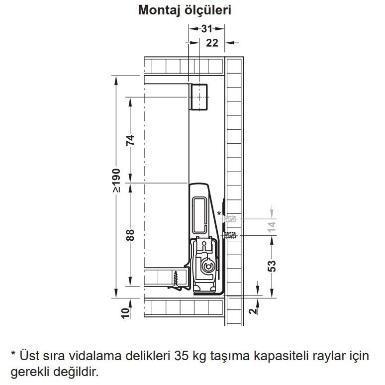 Hafele İç Çekmece Seti 60'lık Modül İçin Kare Bordürlü 45'lik Gri
