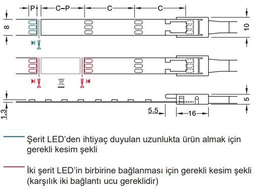 Hafele LED1925 Şerit LED 12V 8mm 9.6W/m MW 5m