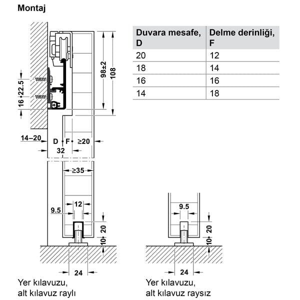 Hafele Slido D-Li41 80X Kayar Kapı Seti Yav.Lı