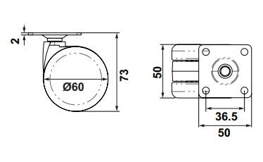 Hafele OFFICE Tekerlek,plk,f.siz,siyah,Ø60x74mm