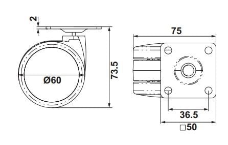 Hafele ELGA Plakalı Frensiz Tekerlek Antrasit/Siyah Ø60x74mm