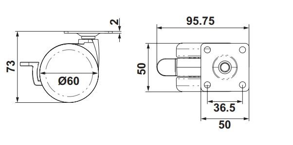 Hafele OFFICE Plakalı Frenli Tekerlek Antrasit/Siyah  Ø60x74mm