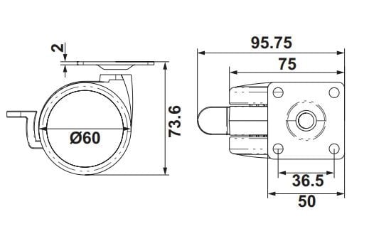 Hafele ELGA Plakalı Frenli Tekerlek Antrasit/Siyah  Ø60x74mm