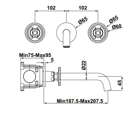 Hafele LOFT Ankastre Lavabo Bataryası Mat Altın
