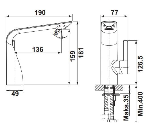 Hafele SONATE Lavabo Bataryası Parlak Krom