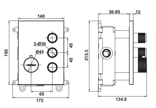 Hafele MASTERMIX 3F Termostatik Ankastre Banyo Bataryası Üç Fonksiyonlu Parlak Krom