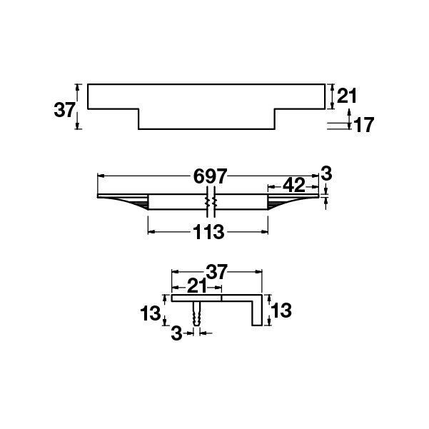 Hafele Profil Kulp Stairway2 697mm Mat Siyah