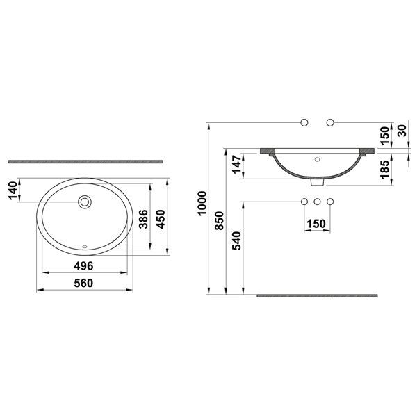 Hafele Banyo Lavabosu Elva 560x450mm  Parlak Beyaz Renk