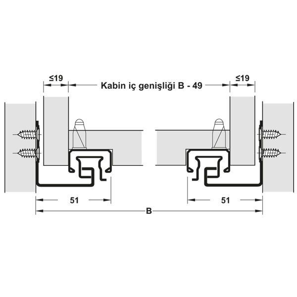 Hafele Gizli Ray Tam Açılım Bas-Aç Matrix Um A30 400mm Galvaniz