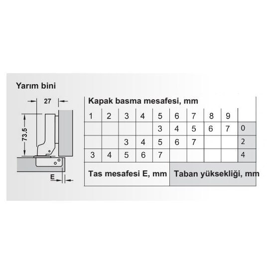Hafele Metalla 110 SM 105° Yarı Binili Gizli Menteşe