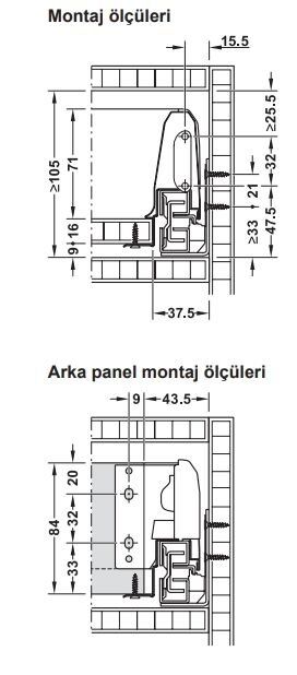 Hafele MATRIX BOX S35 Çekmece Seti Gri 16/84/500mm