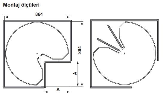 Hafele Köşe Kiler Sistemi Kesseböhmer Revo 90° Arena Pure 900mm Antrasit