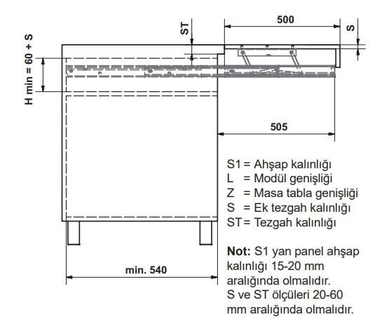 Hafele Çekmece İçi Açılır Ek Tezgah Blade 900mm