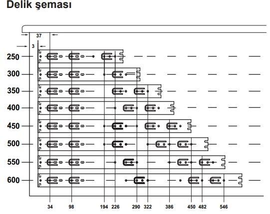 Hafele BALL 35 Bilyalı Ray Tam Açılım 35/250mm