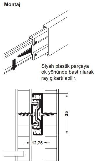 Hafele BALL 35 Bilyalı Ray Tam Açılım 35/250mm