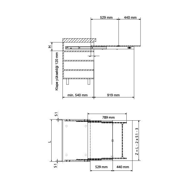 Hafele Foodie Masa Donanımı 450-900mm 60kg