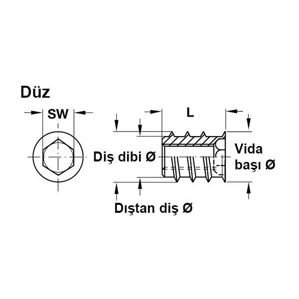 Hafele Dübel Zamak Galvaniz Havşa Başlı M8X12Mm (100 Adet)