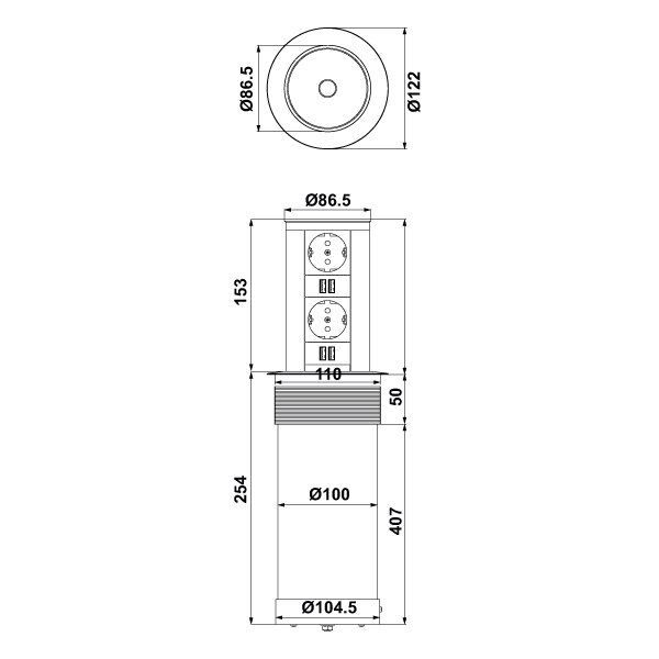 Hafele Priz Step 2 1 Priz/Ups/Cat6/HDMI Antrasit Renk