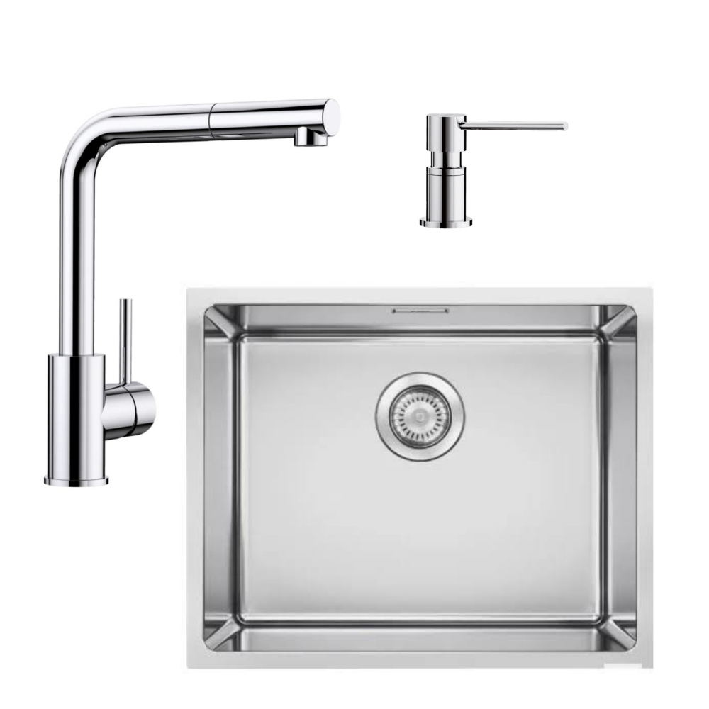 BLANCO QUATO 500-U Evye Seti - MILA - S HP Krom Batarya + LATO Krom Sabunluk