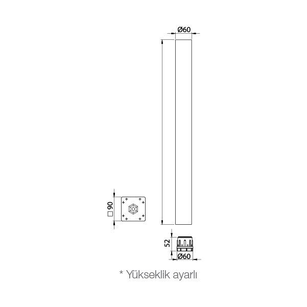Hafele Sehpa Ayağı Otto Cam 60x410mm Mat Krom Renk